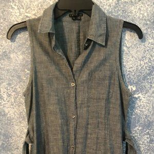 Chambray Theory Tie Waist Dress with Front Pocket and Ruffle Hem in Size 6